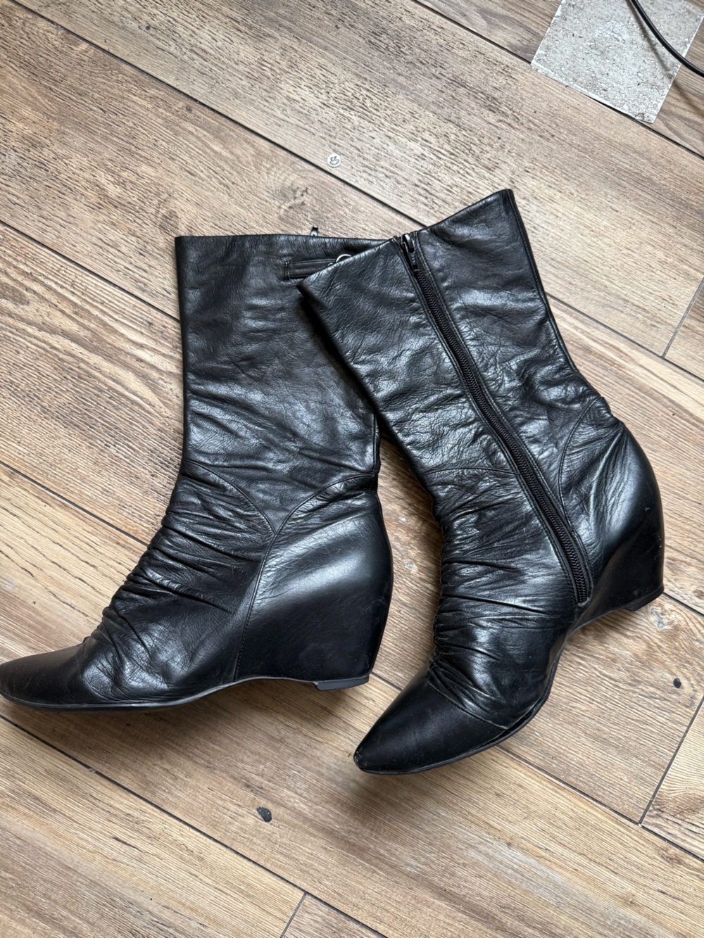 Aldo Black Leather Wedge Ankle Boots